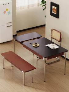 Solid wood dining table folding rock board dining table chair combination small household rectangular dining table