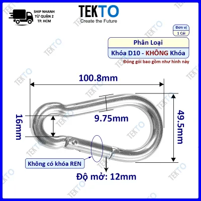 Móc khóa Chữ D đa năng bằng Inox 304 D8 D10 Có khóa và không khóa - 838