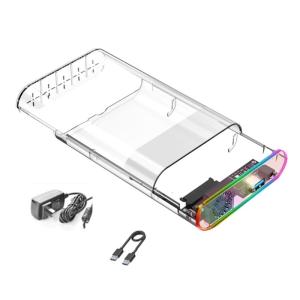 Màu trong suốt ánh sáng vỏ bọc ổ cứng USB3.0 cho 2.5/3.5inch ổ cứng với Tích hợp quạt tản nhiệt toolless