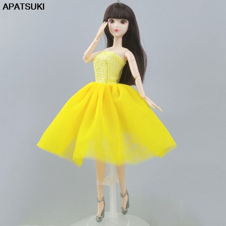 Bright Yellow Short Ballet Dress For Barbie Doll Clothes Evening