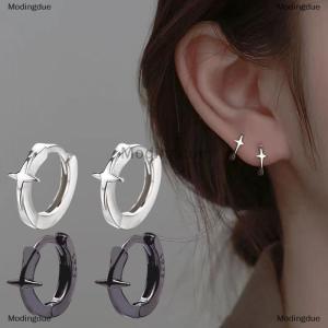 [COD] Modingdue Four-pointed Star Cross Small Hoop Earrings For Men Women Hip Hop Retro Black -color Street Gothic Ear Jewelry