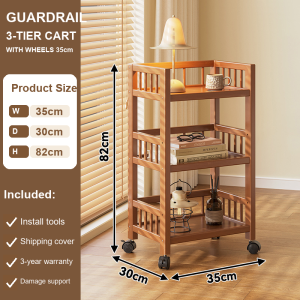 3-Tier Rolling Storage Cart with Wheels Bamboo MDF Guardrail Mobile Utility Trolley Kitchen Bathroom Rack 35/50/70cm
