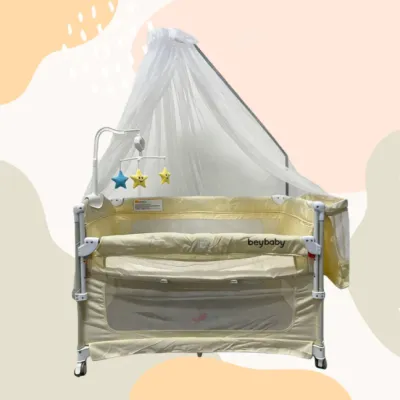 5 in 1 Wide Baby Crib Bassinet Bedside with Diaper ChangerLong Next to Bed Crib with MattressSheetMusic Travel Bed with StorageCo Sleeper with 3 Adjustable Height