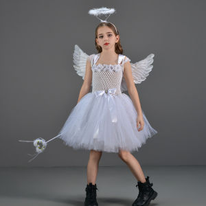 Umorden Halloween Sparkling Guardian White Angel Costume Cosplay for Girls Child Tutu Dress + Wings + Halo Wand Full Set 2-12Y2026