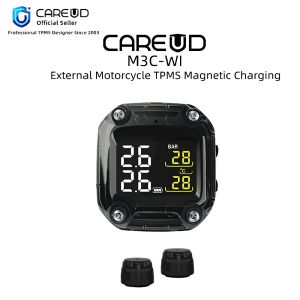 CAREUD M3C-WI Motorcycle Wireless TPMS Tire Pressure Monitoring System Digital LCD with Two Black External Sensors Easy to install 2024 New Edition