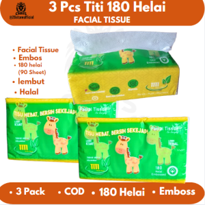 [4 Pcs]Tissue Panjang - TiTi Tissue Facial Emboss 180Helai - Tissue 90Sheet - Tissue Muka bermotif - Tissue Panjang
