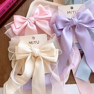 Klip Rambut 韩版甜美飘带蝴蝶结发夹 Bow Ribbon Hair Clip 糖果色大号布艺弹簧夹 Cute Princess Hair Accessory Hair Clip