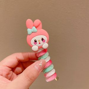 Korean Sanrio Cartoon Cute Colorful Telephone Wire Hair Rope for Kids Fashion Spiral Hair Ties Japanese Braided Telephone Cord Hair Ring