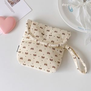 SUTONGXUE Dung lượng lớn Túi đựng băng vệ sinh Di động Nơ Túi trang điểm bằng vải nhung có nơ Ngọt ngào Túi đựng đồ nhỏ Túi đựng mỹ phẩm mini Phụ nữ