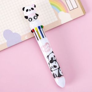 FDGFGG Cartoon Panda Ballpoint Pen 10 In 1 Cute Colorful Ink Gel Pen 0.5mm Portable Hand Account Pen Student