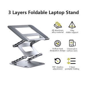 Foldable Laptop Stand 3 Layers Metal Computer Stand Notebook Stand Portable Lift Adjustable Tablet Stand