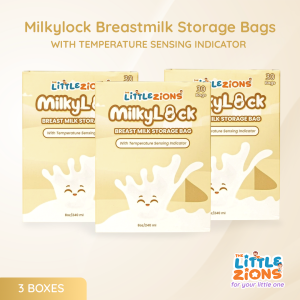 MilkyLock Breastmilk Storage Bag 3 Boxes/ 90 Bags With Temperature Sensing Indicator Pre- Sterilized FDA Approved Materials Food Grade and Double Layer Zip for leak prevention Breastfeeding essentials.. (The Little Zions)
