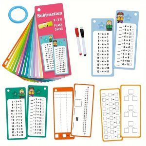 Math Flash Cards For Youngsters Ages 6-12 yrs old Self-Checking Learning Aid With Addition Subtraction & Multiplication Table Chart Educational Learning For School At Home And School Supplies