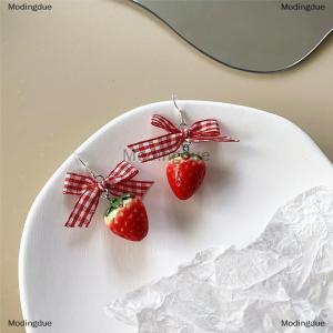 [COD] Modingdue Ins Sweet Bow Ribbon Acrylic Strawberry Cake Pendant Earrings Quality Drop Earrings For Girls Women Gift Lovely Jewelry