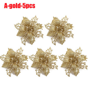 5pcs Glitter Artificial Christmas Flowers Xmas Tree Ornaments Merry Christmas Decorations for Home New Year Gifts