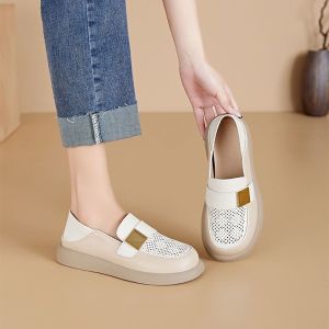 Leather Loafers New Breathable Cut-out Soft Soles Casual and Versatile Slip-on Shoes Hole Shoes