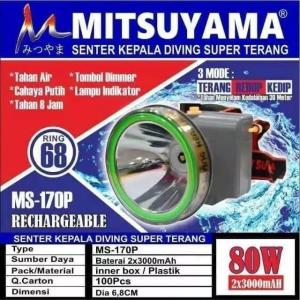 Senter Kepala Selam Diving 80 Watt  Mitsuyama MS-170P/MS-170K Cahaya Putih & Kuning Waterproof Super Terang Batre 6000mAh Tahan Hingga 8 Jam Pemakaian