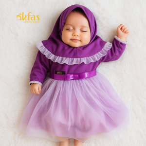 AKFAS - Gamis Bayi Perempuan Akfas Dress Muslim Bayi Katun Tile Brokat + Hijab Lucu Elegan
