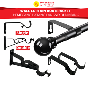 Double Metal Curtain Rod Wall Bracket Heavy Duty Double Rod Holder Fixing Hanging Pemegang Langsir
