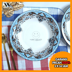 [1PCS] WHITE LINE Dinner Plate 925in Hippo Piring Makan Omega Piring Keramik 235cm