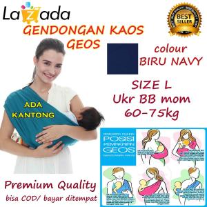 BABY CHERYL PREMIUM GENDONGAN Bayi Kaos/Geos/selendang Bayi Praktis Ukuran L - BIRU NAVY ada kantong