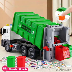 W21City Garbage Truck Model Simulation Die-cast Plastic Garbage Classification Sanitation Truck Car Sound and Light Childrens Gift