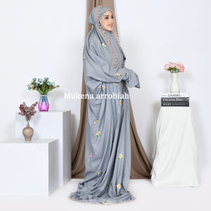 Mukena Bordir Bunga Matahari Katun Premium - Warna Neon/Blueberry