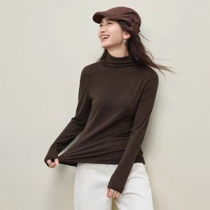SENTUBILA Basics Tees for Women 2026 Soild Wool Blend Knitted T-shirt Long Sleeve High Neck Slim Winter Ladies Tops W54SF49122026
