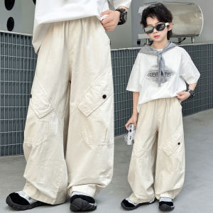 Kids Pants & Summer New Korean Solid Color Loose Cargo Pants for Boys Hip Hop Baby Cotton Wide-leg Pants Ages 3 5 6 7 8 9 12 14Y h260702
