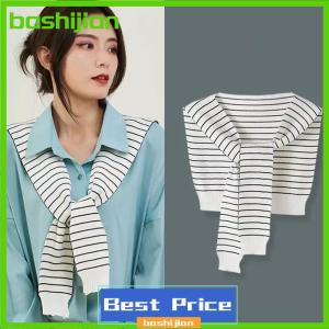 bashijian Mùa Đông Bên Ngoài Khăn Choàng Cho Phụ Nữ Hàn Quốc Phong Cách Mới Mùa Xuân Và Mùa Thu Cổ Áo Giả Mỏng Sọc Len Dual-Sử Dụng Khăn Dệt Kim Khăn Choàng