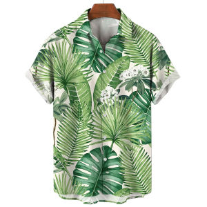 Beach Hawaiian Men‘s Shirts Tropical Foliage Printed Shirts Men Summer Tops Short Sleeve Shirts Man
