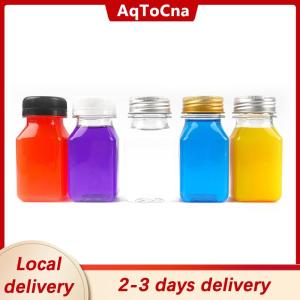 [COD] AqToCna Ship within 24 hours 4Pcs 120ML Clear Drink Containers Plastic Reusable Empty Juice Bottles with Black Tamper Proof Lids for Juice Milk Coffee