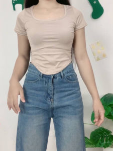 ชุดเซ็ตสาวลุคชิค เสื้อยืดเรียบๆ+กางเกงยีนส์ขากว้าง