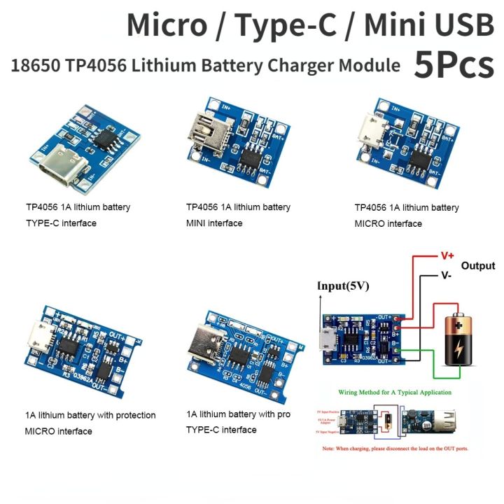 5PCS/Set 18650 TP4056 Lithium Battery Charger Module Charging Board ...