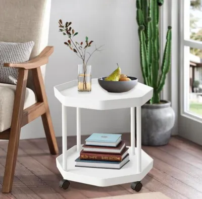 Meja Hias Roda 2 Susun Bentuk Segi Delapan Meja Santai Minimalis Meja Nakas Serbaguna Desain Unik untuk Ruang Tamu