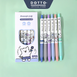 Dotto Cute Line Kitten Premium Gel Pen Pulpen Karakter 3D 0.5 MM Quick Dry Hitam 1 SET 6 PCS LK