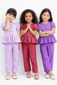 CC  Elegant Women Plaid Peplum Top and Wide-Leg Pants Set - Casual Chic Summer Outfit