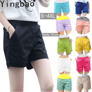 Yingbao S-4XL New Summer solid color shorts for women female loose cotton casual shorts homewear Korean style plus size cotton Ladies Short 2021 Plus Size Home Shorts Big size