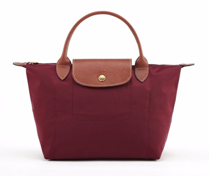 Real Genuine longchamp women bag Le Pliage original waterproof Nylon Tote bag Short handle small size L1621089009 Wine red color made in france Lazada Singapore