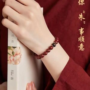 已开光 招财 朱砂手链十二生肖本命佛佛珠手串黑曜石本命年原色朱砂男女款礼物 Fortune Cinnabar Bracelet Womens Zodiac Bracelet Zodiac Buddha Lovers Gift