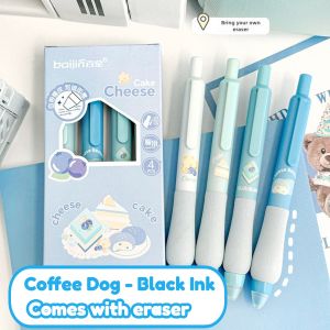 4pcs Cute Ballpen with Eraser Erasable Gel Pen Black Ink 0.5mm ST Nib Smooth Writing Soft Grip Quick Drying Cartoon Writing Pen Gift for Kids Cute Stationery