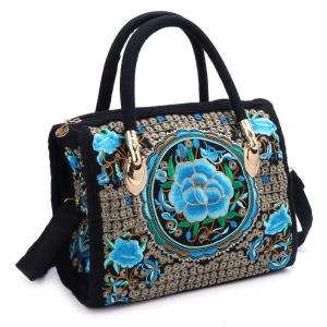 Thêu hoa cho nữ túi xách dân tộc Boho vải túi xách mua sắm túi có khoá kéo