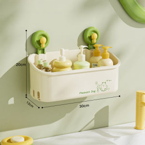 Mishilei ชั้นเก็บของในห้องน้ำ ถ้วยดูดแบบถอดได้ ไม่ต้องเจาะผนัง มีรูระบายน้ำ ความจุใหญ่ ติดตั้งง่าย