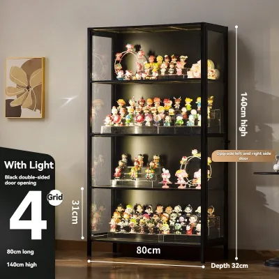 100CM W With LED Light Display Cabinet 2 Doors Acrylic Bamboo Transparency Organizer Kitchen Cabinet