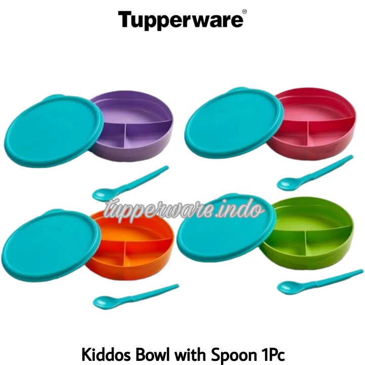 Tupperware Kiddos Bowl with Spoon 350ml 1pc Satuan dengan sendok hang on spoon tempat bekal anak wadah nasi sayur dengan sekat 3 350 ml bawa bekal anak makanan buah lucu imut  bagus awet praktis murah promo diskon go green lolly tup pink hijau orange ungu