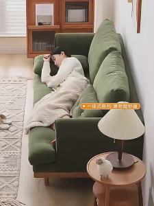 Solid Wood Sofa Cherry Wood Log Small Apartment Corduroy Double Trio Sofa