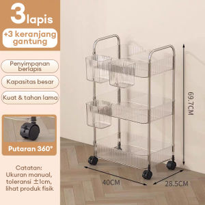 Trove Rak Dorong Transparan Lemari Trolley Dapur dengan Roda Keranjang Multifungsi untuk Penyimpanan Dapur Kamar Mandi atau Ruang Kerja
