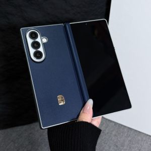 For Samsung Galaxy Z Fold 7 Case Luxury PU Leather Skin Double middle hinge Protective Back Cover Case For Samsung Z Fold7 Shell