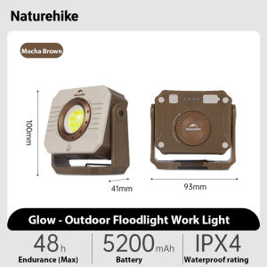 Naturehike ที่ชาร์จแบบพกพากันน้ำแคมป์ปิ้งฟลัดไลท์กลางแจ้งไฟทำงานไฟตั้งแคมป์แบบชาร์จไฟได้ Type-C