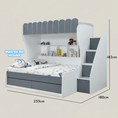 MUSE Design SUNDAE Ladder Trio Bunk Bed With Drawers-Grey